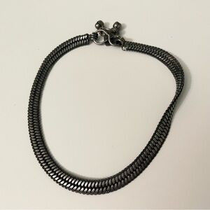 Vintage Oxidized Silver Tone Snake Chain Bell Anklet 9"